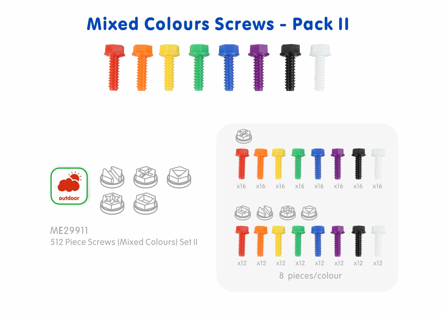 STEM WALL 32 Piece Screws (Mixed Colours) Set II